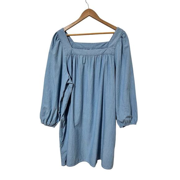 J.Crew Square Neck Chambray Mini Shift Dress Plus Size 3X Blue Puff Sleeve NEW - Picture 1 of 7